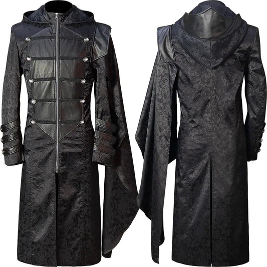 Medieval Retro Men's Black Stand Collar Coat