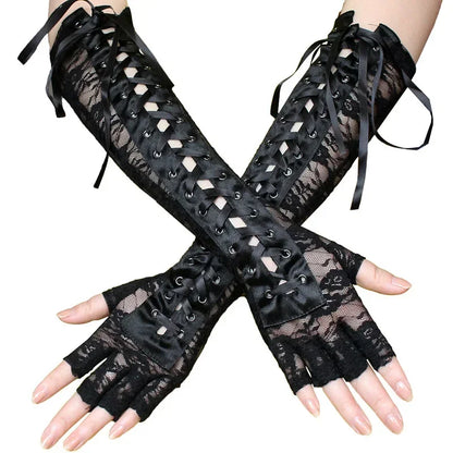 Floral Lace Elbow Length Half-Finger Gloves