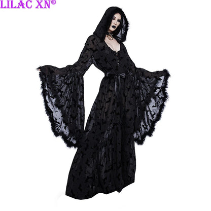 Bat Lace-Up Hooded Cape Dress