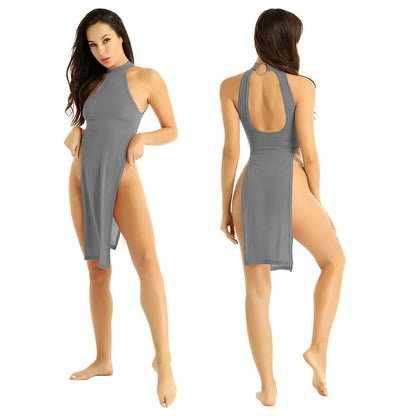 Dazzling Black Halter High-Split Bodycon Dress