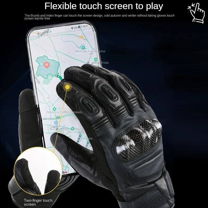 LYSCHY Winter Waterproof Leather Motorcycle Gloves