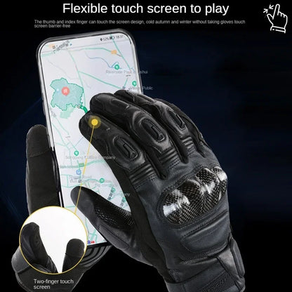LYSCHY Winter Waterproof Leather Motorcycle Gloves