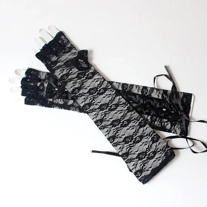 Floral Lace Elbow Length Half-Finger Gloves