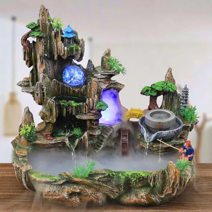 Mountain View Rockery Fountain Water Circulation Small Fish Tank Garden Bonsai Decoration Lucky Feng Shui Ornaments & Humidifier