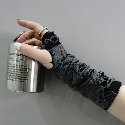 Gothic Black Fingerless Long Glove