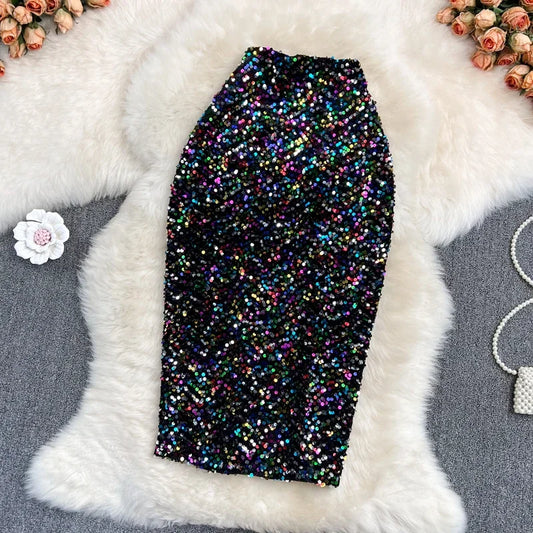 Women  Chic Sequin Full Skirt