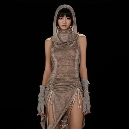 Dusk Charm Hooded Drawstring Dress