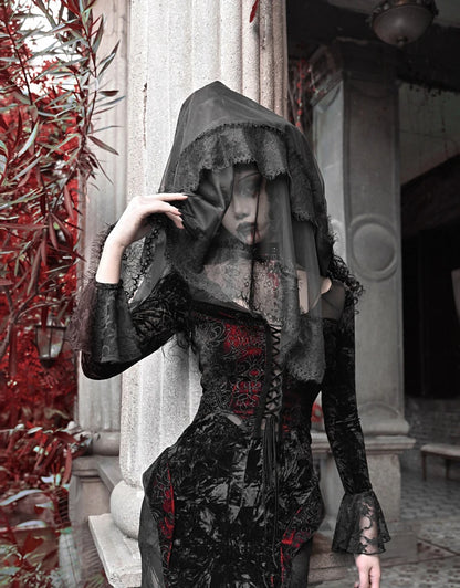 Gothic Velvet Slim Fit Lace Fishtail Dress for Women