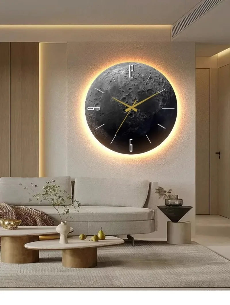 Celestial Sandstone Moon Clock & Light Decor