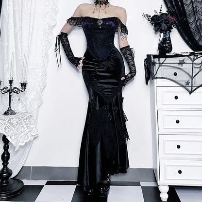 Mall Goth Velvet Steampunk Long Skirt
