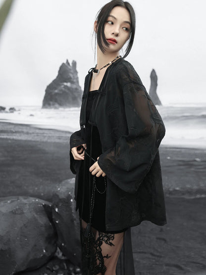 Summer Elegance: Crane Emblem Black Jacket for Women