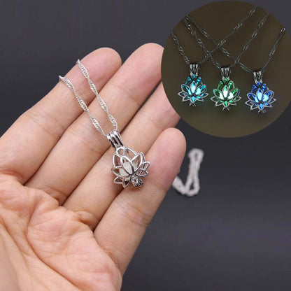 Moonlit Lotus: Glow-in-the-Dark Pendant Necklace