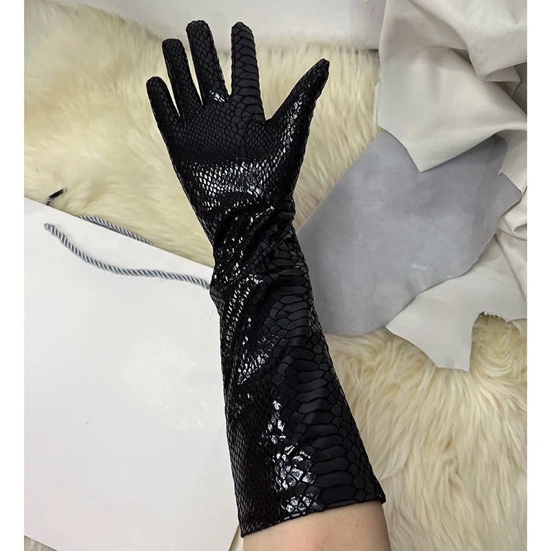 Crocodile-print Leather Gloves Sheepskin