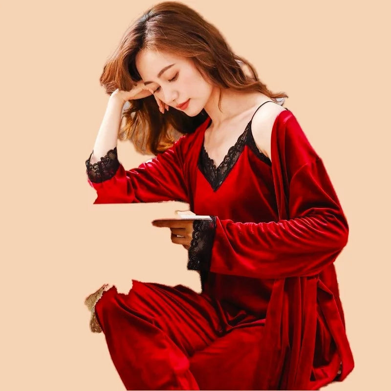 Velvet Pajamas Set - Sexy Full Sleepwear