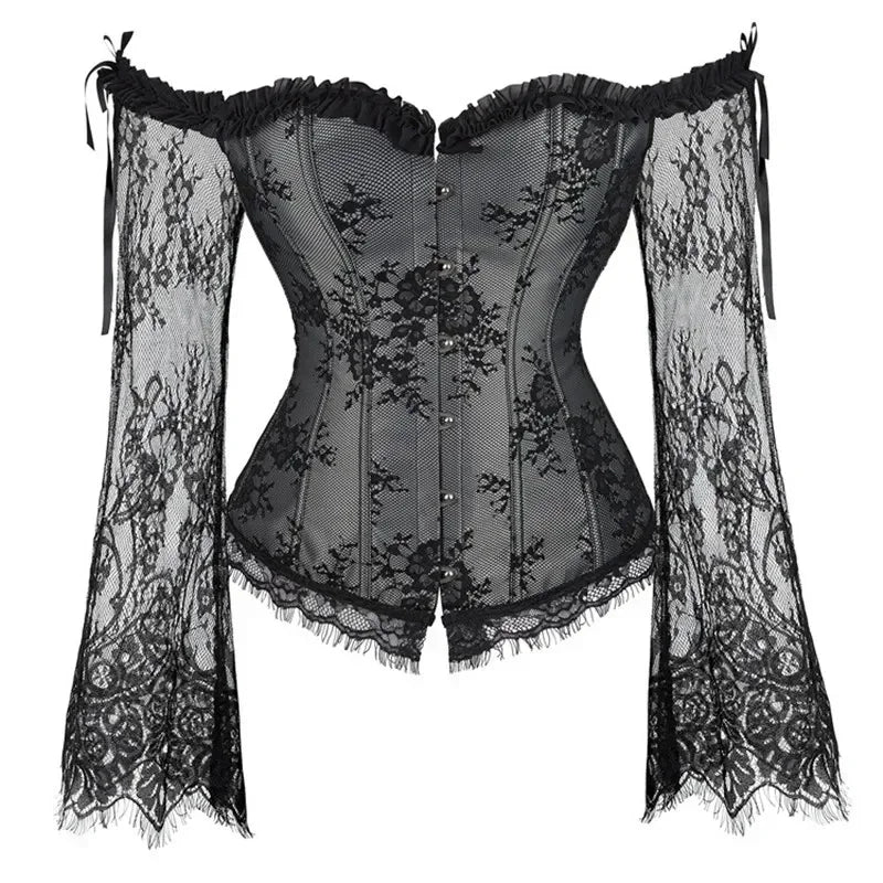 Victorian Lace Sleeve Corset Tops for Bold Elegance
