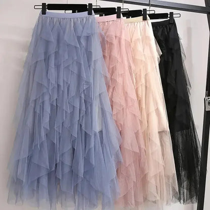 Tulle Mesh Skirt Elegant Elastic Waist Fairy