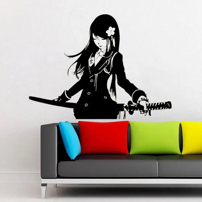 Samurai Schoolgirl Katana Japanese Akai Anime Wall Sticker