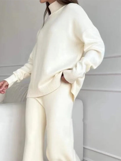 Sweater Set Loose Knitwear Straight Pants Suits