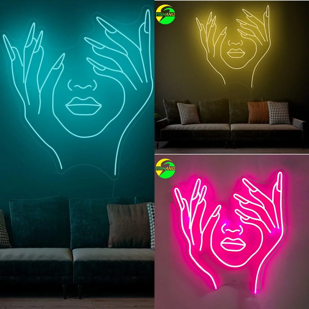 Holding Face - Girl Face Neon Lights Wall Decor