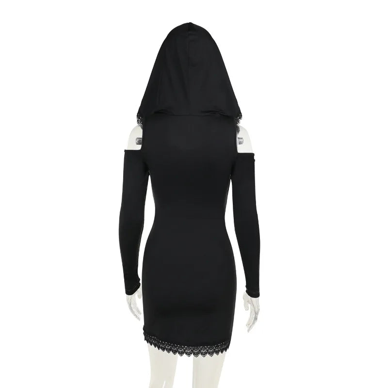 Gothic Velour Hooded Mini Dress