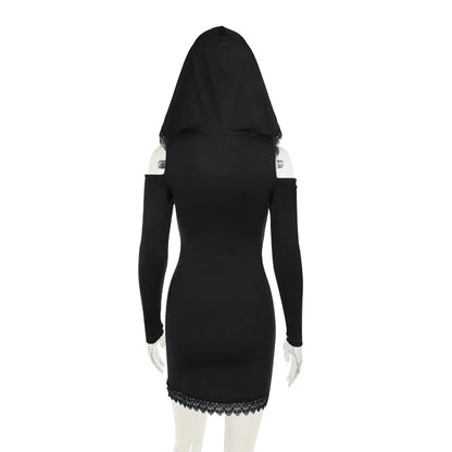 Gothic Velour Hooded Mini Dress