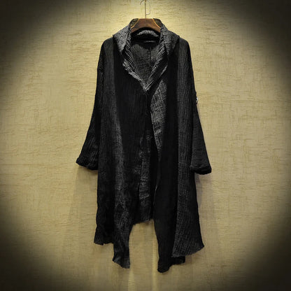 Coat Black robe Translucent Linen cloak