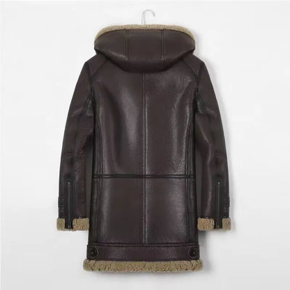 Gentleman Genuine Shearling Fur Coat with a Hood