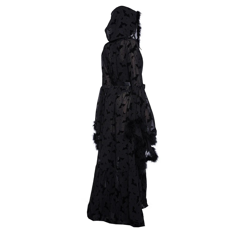 Bat Lace-Up Hooded Cape Dress