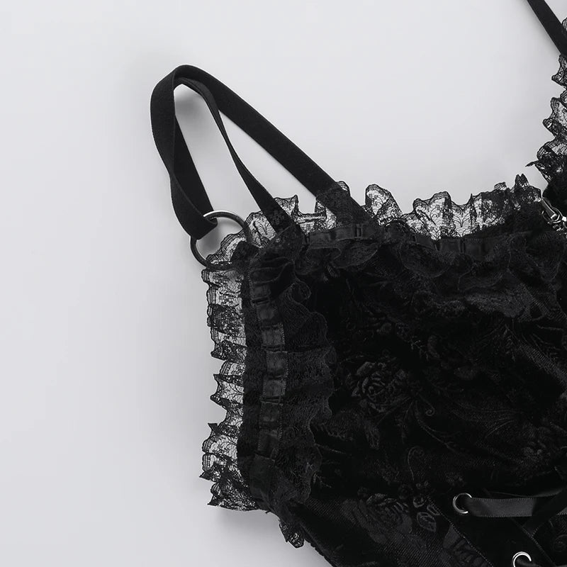 Black Rose Lace-Up Camisole Top