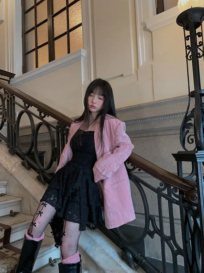 Lace-Inspired Slim-Waist Y2K Tunic Dress