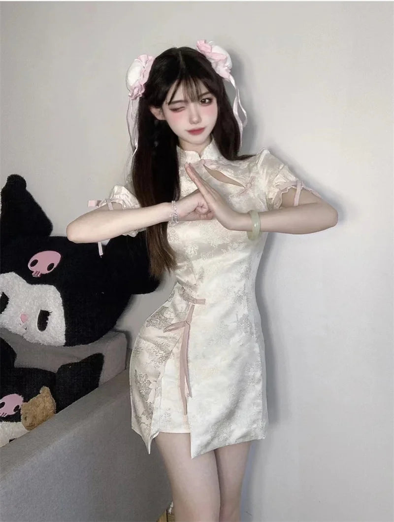Elegant Tie-Dye Cheongsam Mini Dress