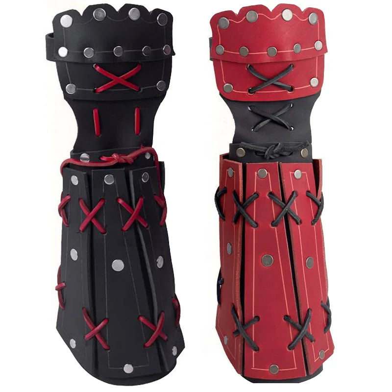 Medieval Knight Armor Bracer & Gauntlet Gloves — PU Leather Cosplay