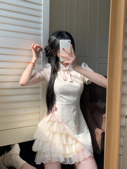 Elegant Tie-Dye Cheongsam Mini Dress