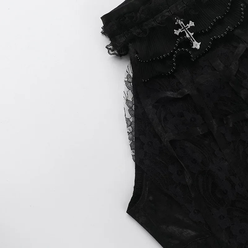 Nostalgic Lace Gothic Crop Tank for Retro Street Style