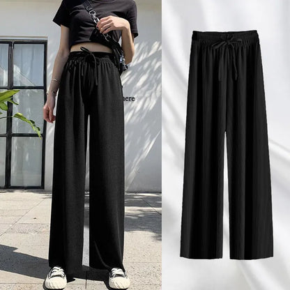 Ice Silk Wide Leg Pants High Waist