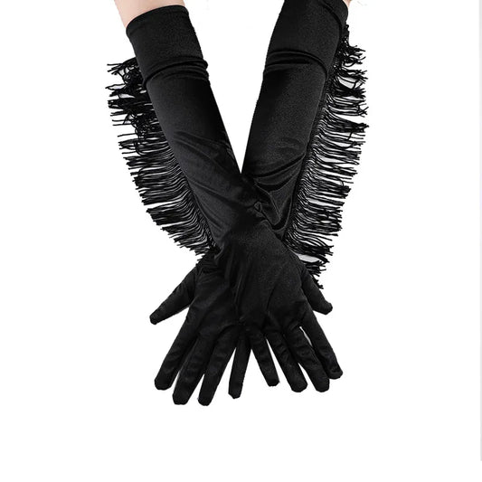 Tassel Silk Gloves Women Elbow