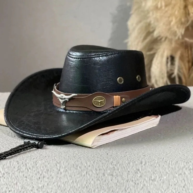 Faux Leather Cowboy Hat — Bull Head & Rope Styles