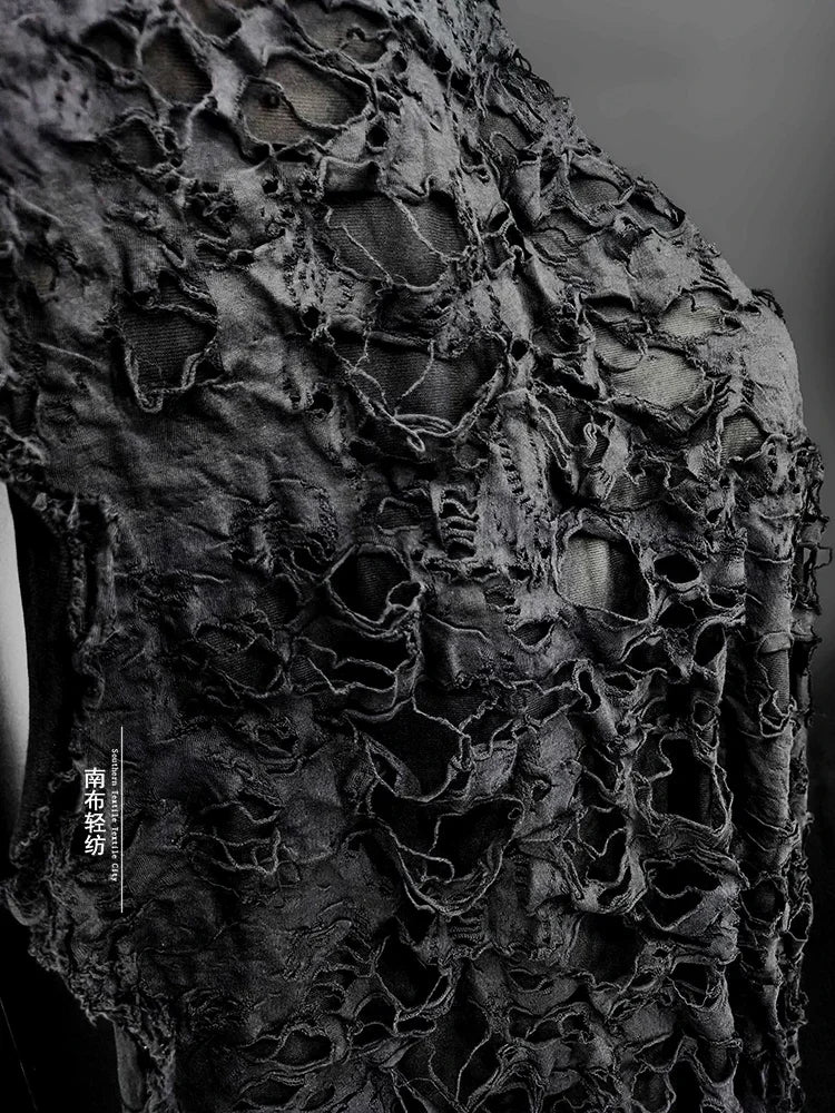 Black Tattered Knit Fabric - Eco-Friendly Textiles