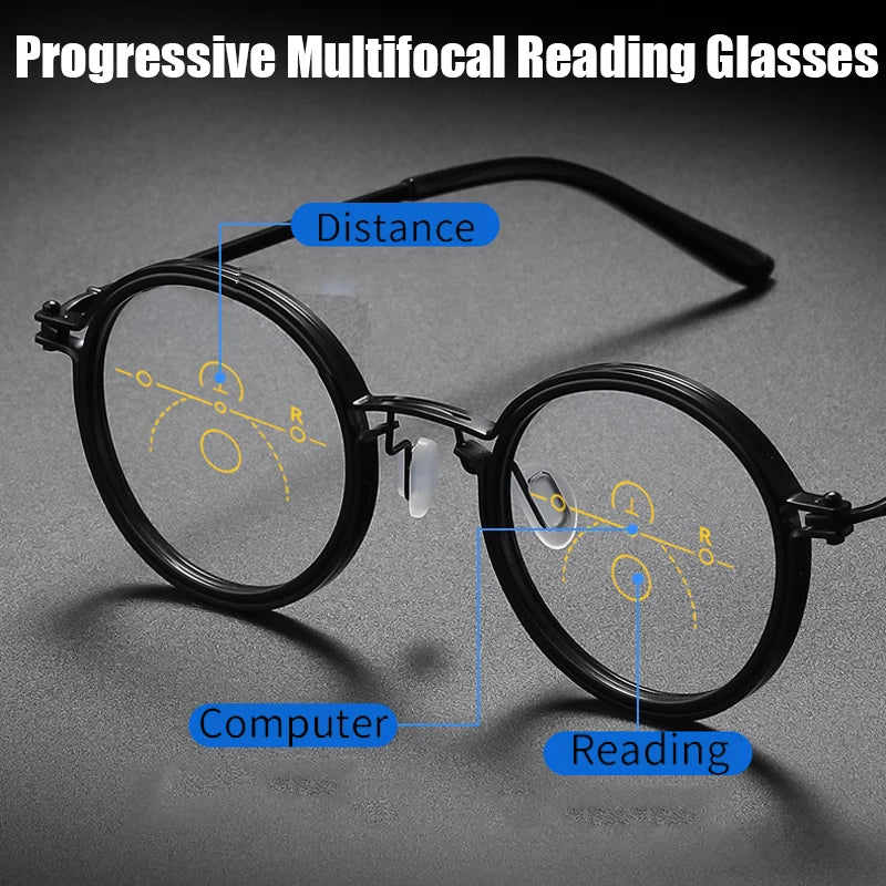 Round frame Retro Progressive Photochromic Reading Glasses