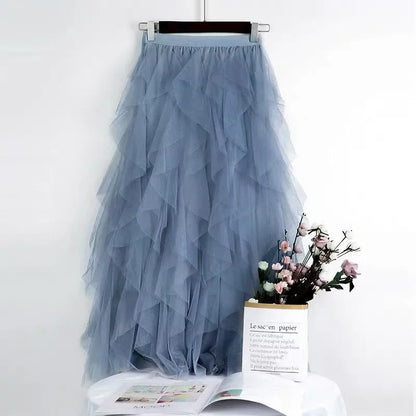 Tulle Mesh Skirt Elegant Elastic Waist Fairy