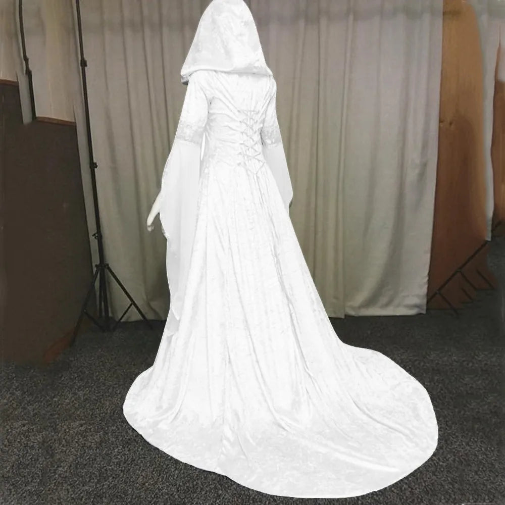 Gothic Hooded Flare Sleeve Maxi Dress