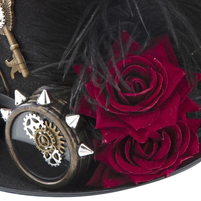 Victorian Steampunk Hat with Rose Chain & Feathers