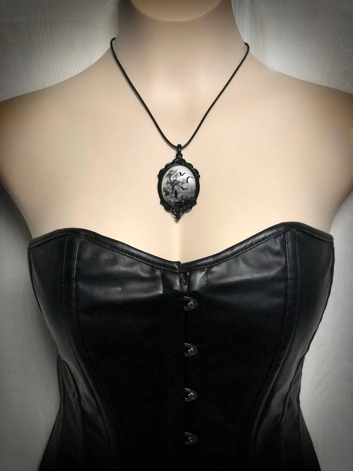 Gothic Bat Cemetery Charm Necklace For Women