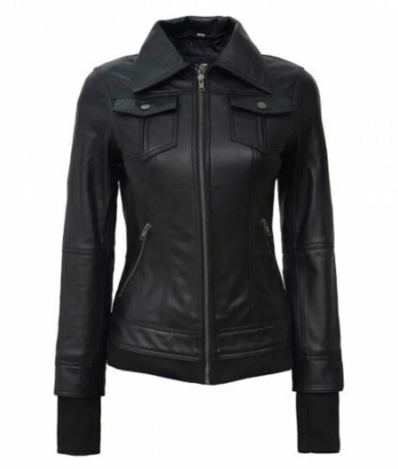 Jacket with Fleece Removable Hood Genuine Leather