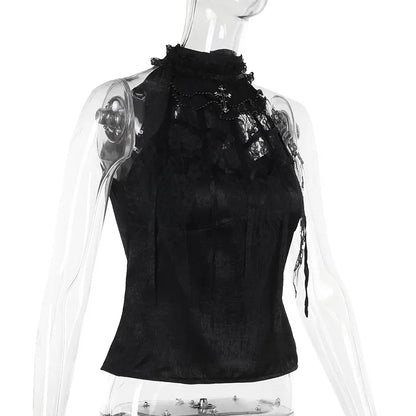 Nostalgic Lace Gothic Crop Tank for Retro Street Style