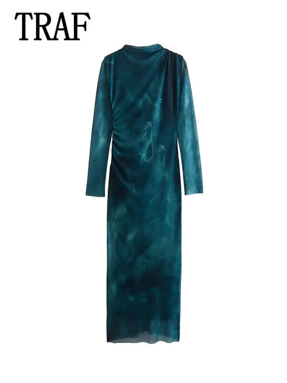 Elegant Print Tulle Midi Dress for Timeless Style