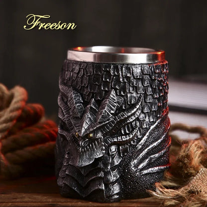 Medieval Dragon Resin Stainless Steel Mug 600ml Retro