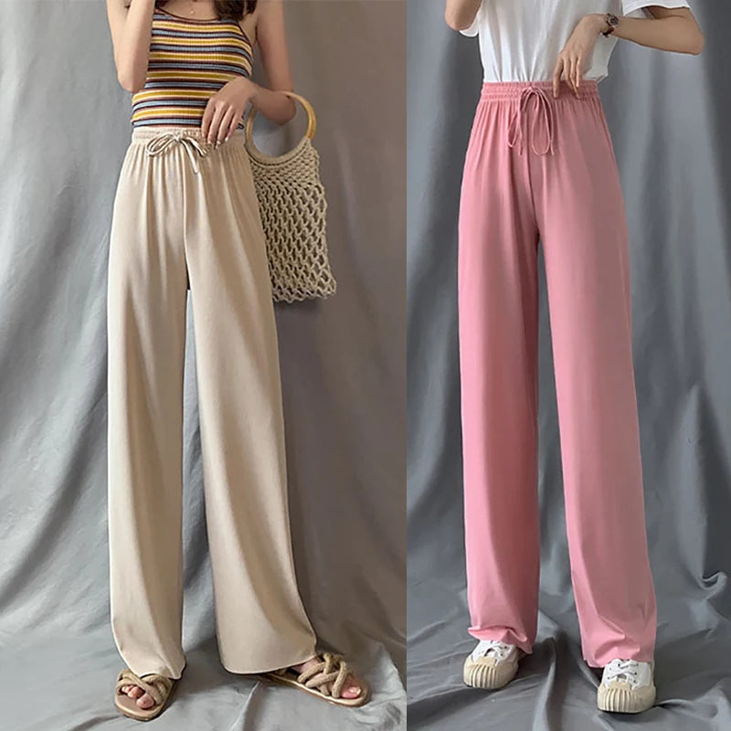 Ice Silk Wide Leg Pants High Waist