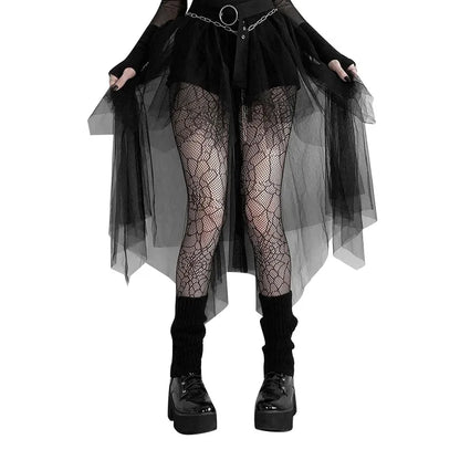 Gothic Mesh High-Waisted Asymmetrical Skirt