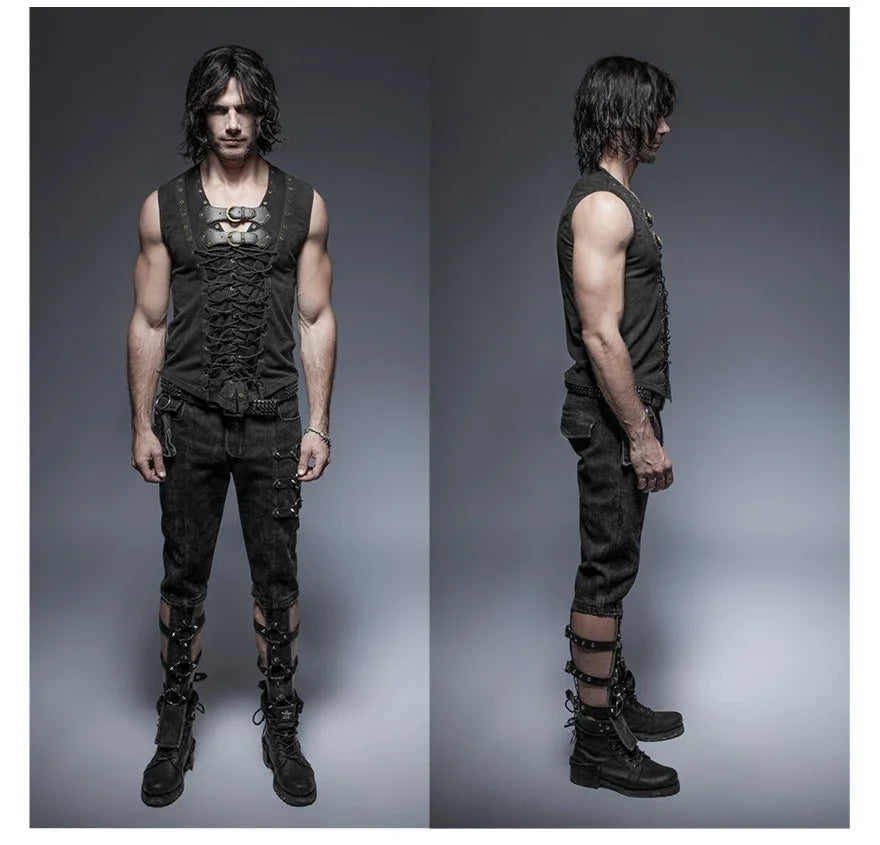 Black Punk Rock Cotton Vest for Men